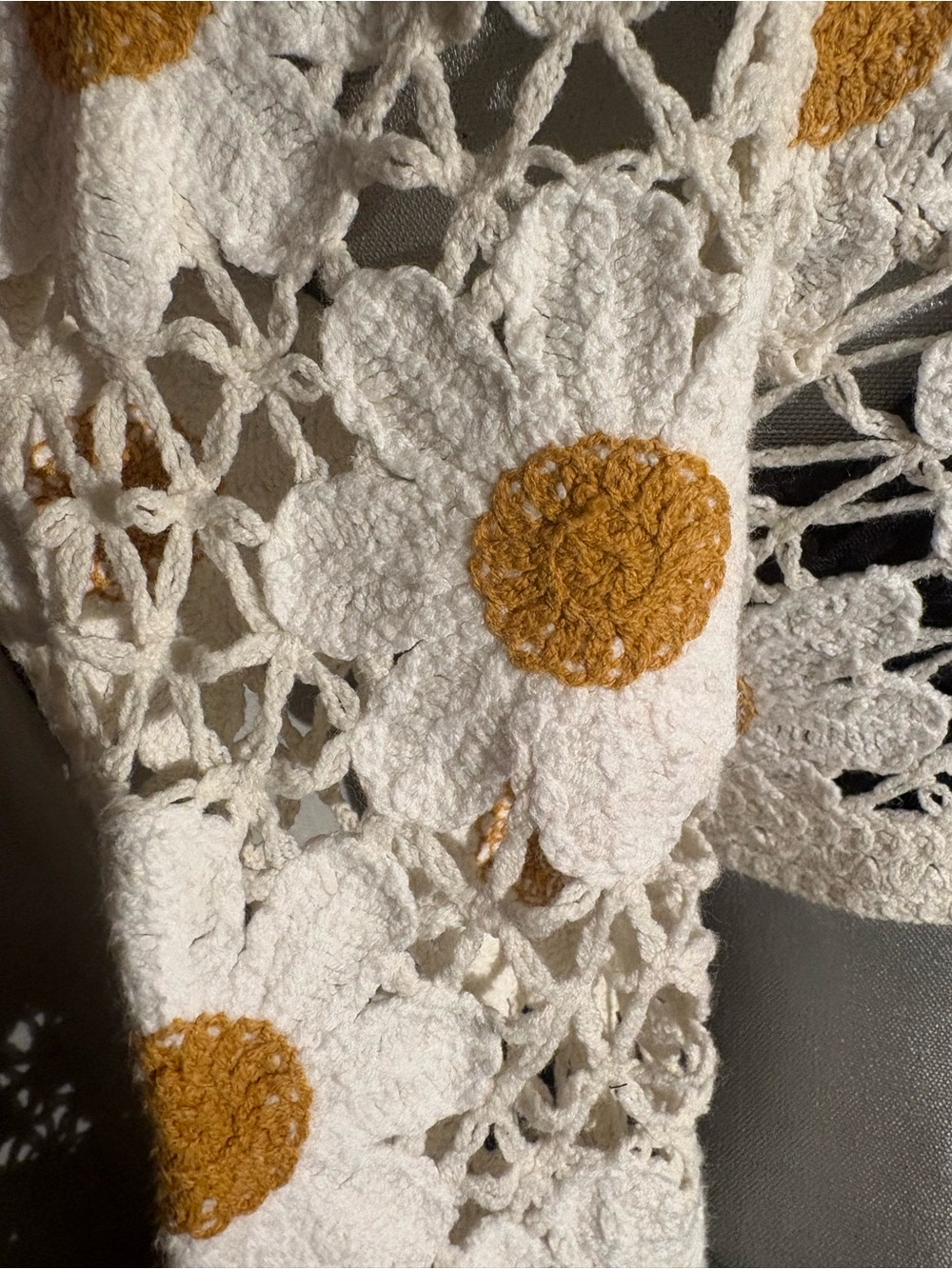 RARE Daisy Crochet Tie Front Crop Top Boho Festival Coachella Cardigan Sz XS - Picture 10 of 16